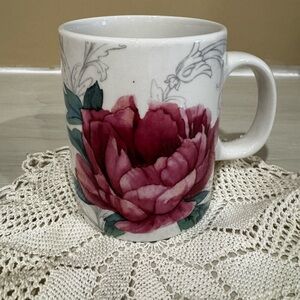 Martha Stewart Floral Ceramic Mug with Pink Peony Design 16 oz